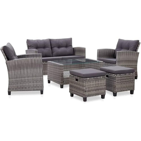 vidaXL 6 Piece Garden Sofa Set with Cushions Poly Rattan Dark Gray, 46150