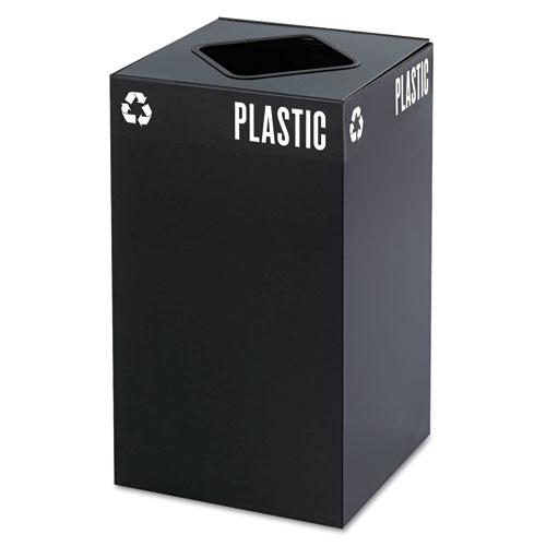 Public Square Plastic-Recycling Container, Square, Steel, 25 gal, Black