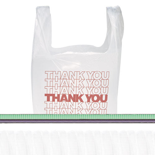 Thank You Handled T-Shirt Bag, 0.167 bbl, 12.5 microns, 11.5" x 21", White, 900/Carton