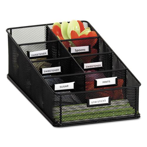 Onyx Breakroom Organizers, 7 Compartments, 16 x 8.5 x 5.25, Steel Mesh, Black