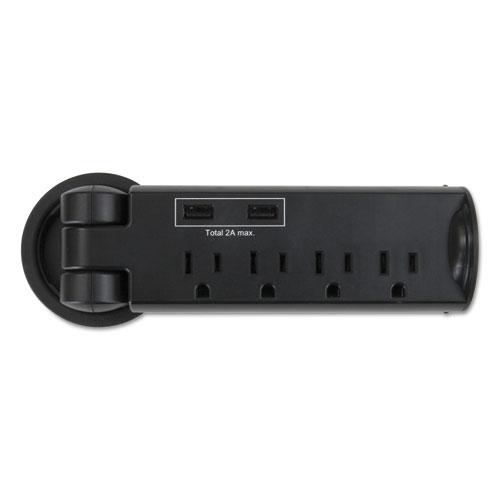 Pull-Up Power Module, 4 Outlets, 2 USB Ports, 8 ft Cord, Black