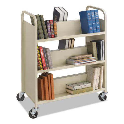 Steel Double-Sided Book Cart, Metal, 6 Shelves, 300 lb Capacity, 36" x 18.5" x 43.5", Sand