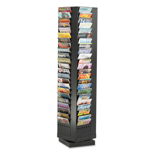 Steel Rotary Magazine Rack, 92 Compartments, 14w x 14d x 68h, Black