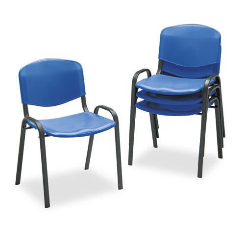 Stacking Chair, Supports Up to 250 lb, 18" Seat Height, Blue Seat, Blue Back, Black Base, 4/Carton