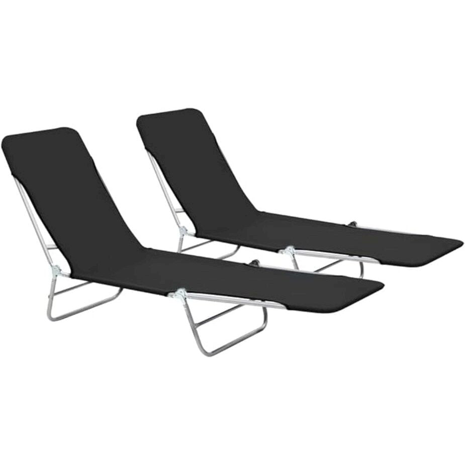 vidaXL Folding Sun Loungers 2 pcs Steel and Fabric Black, 44300