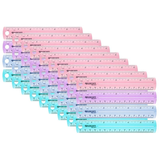 Plastic Ruler, 6 in, Assorted Colors, Pack of 36