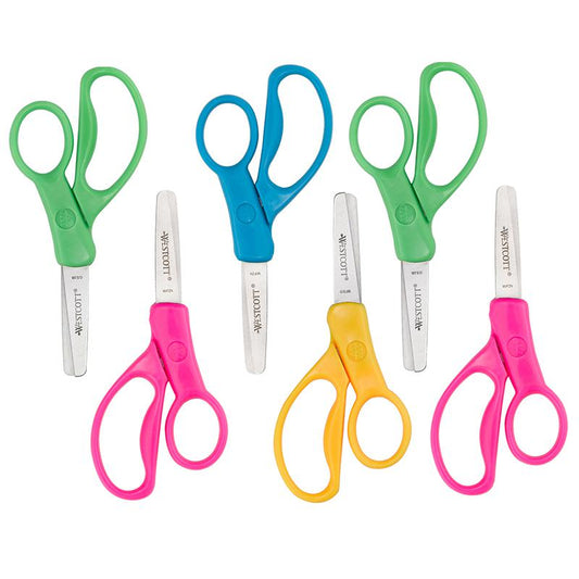 School Left and Right Handed Kids Scissors, 5", Blunt, Colors Vary, Pack of 6