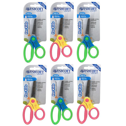 Kids 5" Scissors with Anti-Microbial Protection, Blunt, Colors Vary, Pack of 6