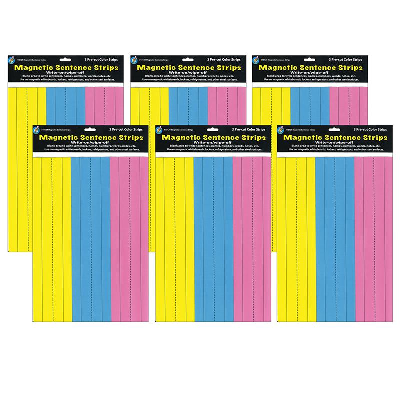 Die-Cut Magnetic Pink/Blue/Yellow Sentence Strips, 3 Per Pack, 6 Packs