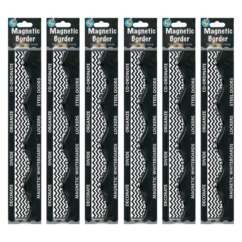 Magnetic Border, Black Chevron, 12 Feet Per Pack, 6 Packs