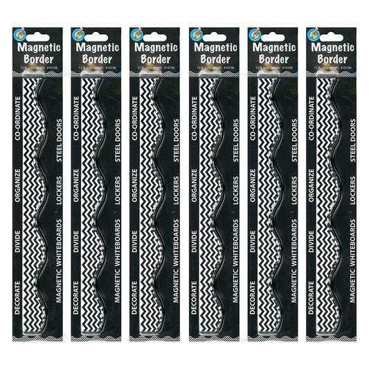 Magnetic Border, Black Chevron, 12 Feet Per Pack, 6 Packs