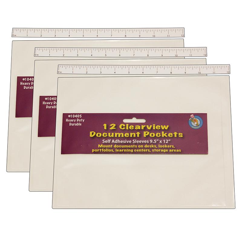 Clear View Self-Adhesive Document Pocket 9" x 12", 12 Per Pack, 3 Packs