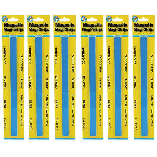 Magnetic Magi-Strips, Blue, 12 Feet Per Pack, 6 Packs