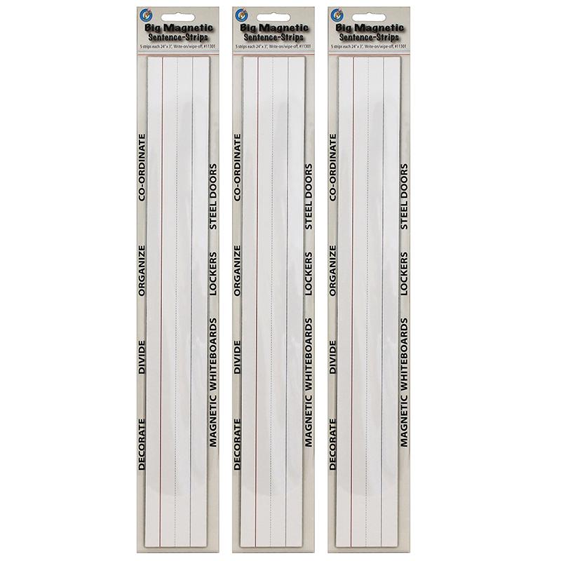 Big Magnetic Sentence Strips, 3" x 24", 5 Per Pack, 3 Packs