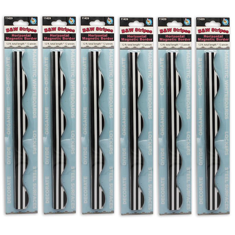 Magnetic Scallop Border, Black Stripes on White, 12 Feet Per Pack, 6 Packs