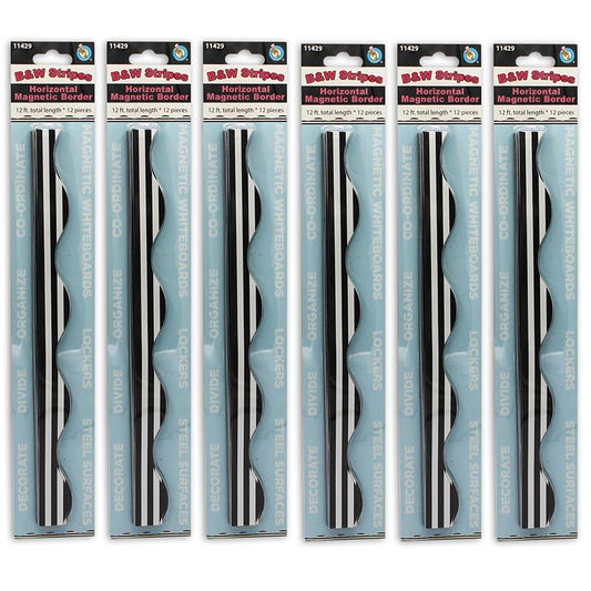 Magnetic Scallop Border, Black Stripes on White, 12 Feet Per Pack, 6 Packs