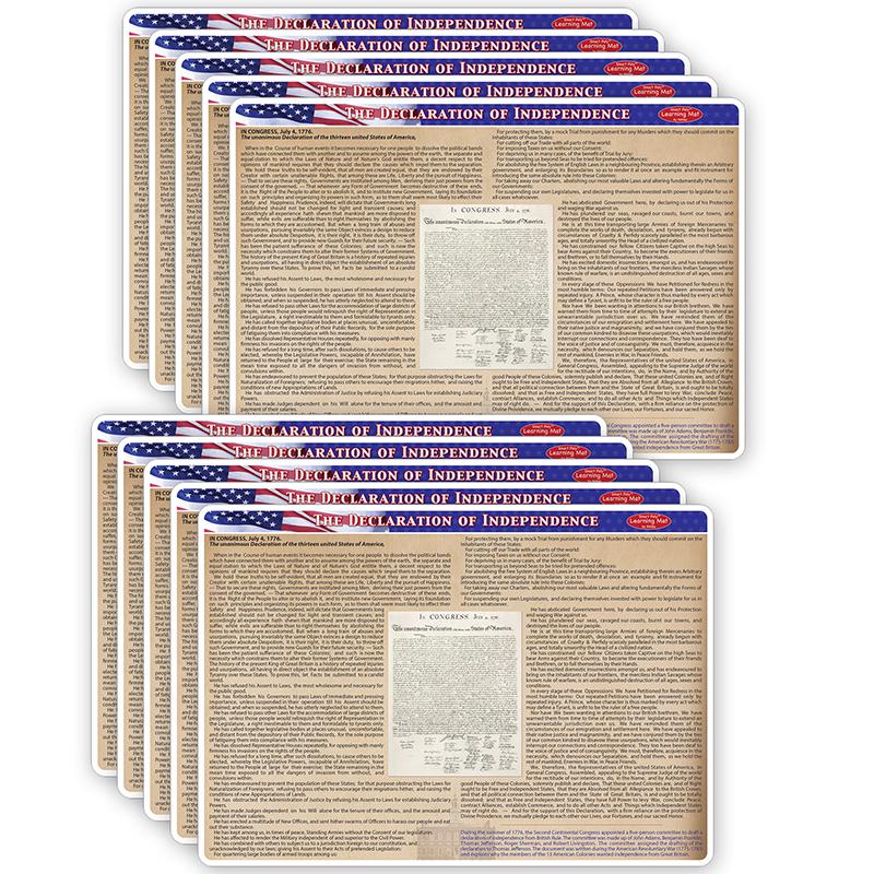 Smart Poly Double-Sided Learning Mats US Declaration of Independence, Pack of 10