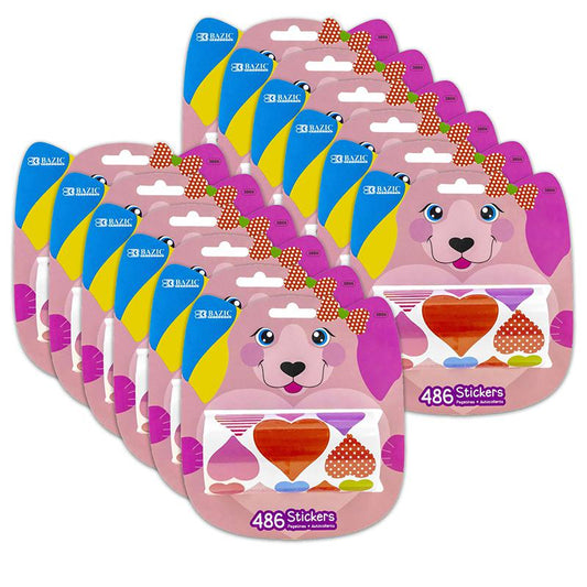 Heart Stickers, 486 Per Roll, 12 Rolls