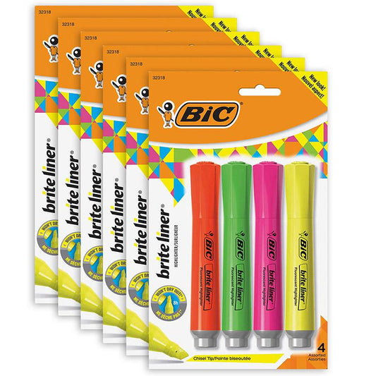 Brite Liner Grip Tank Highlighter, Chisel Tip, 4 Per Pack, 6 Packs