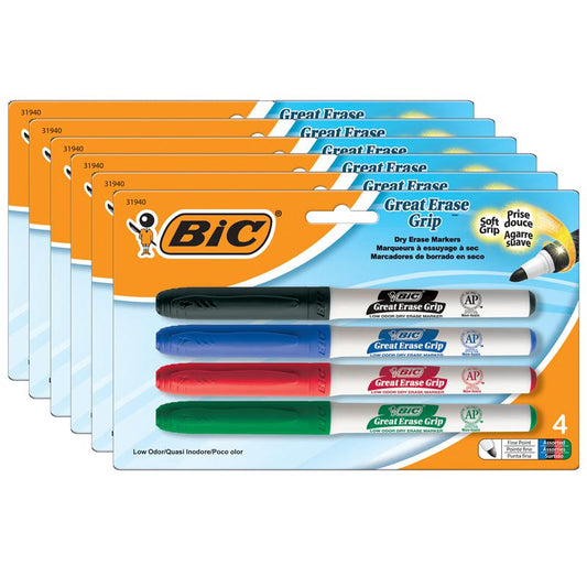 Great Erase Low Odor Dry Erase Markers, Fine Point, 4 Per Pack, 6 Packs