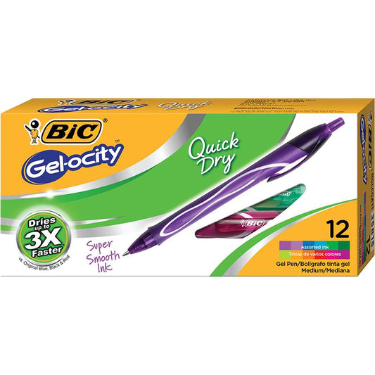 Gel-ocity Quick Dry Retractable Gel Pens, Assorted Fashion Colors, Pack of 12