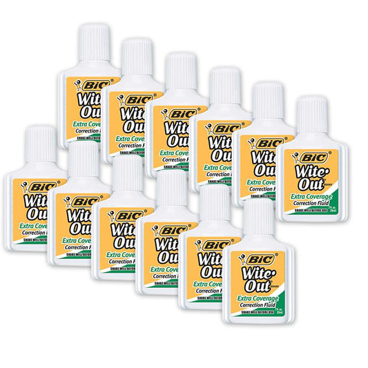 Wite Out Correction Fluid, Extra Coverage, Pack of 12