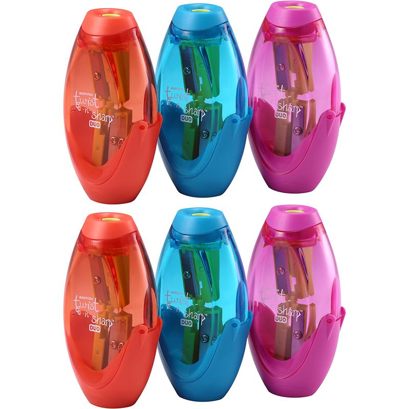 Twist-n-Sharp Duo Pencil Sharpener, Assorted Colors, Pack of 6