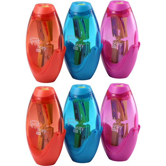 Twist-n-Sharp Duo Pencil Sharpener, Assorted Colors, Pack of 6