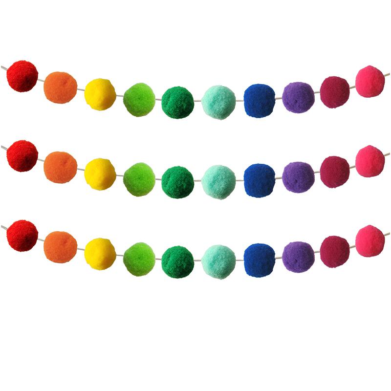 Rainbow Pom-Pom Garland, 2 Per Pack, 3 Packs