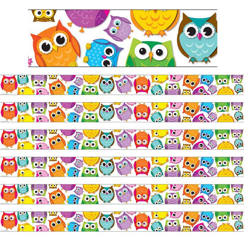 Colorful Owls Straight Border, 36 Feet Per Pack, 6 Packs