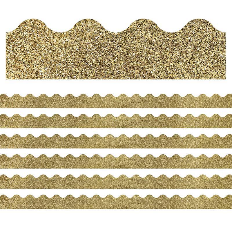 Sparkle + Shine Gold Glitter Scalloped Border, 39 Feet Per Pack, 6 Packs