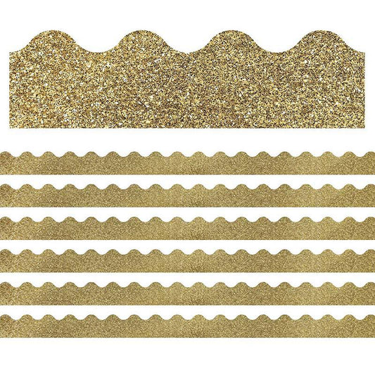 Sparkle + Shine Gold Glitter Scalloped Border, 39 Feet Per Pack, 6 Packs