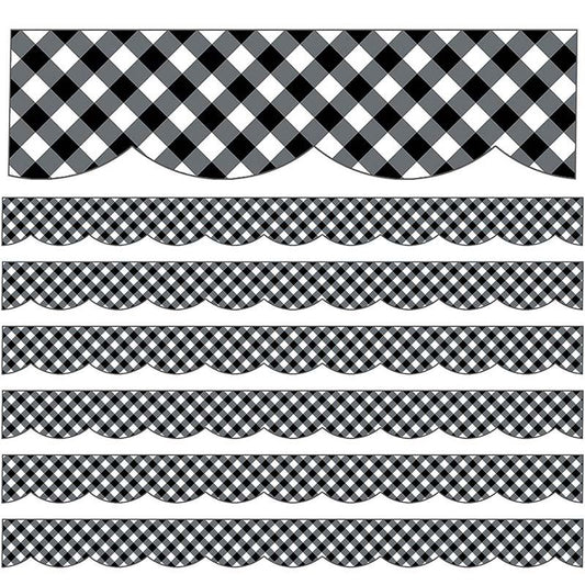 Woodland Whimsy Black & White Gingham Scalloped Border, 39 Ft Per Pack, 6 Packs