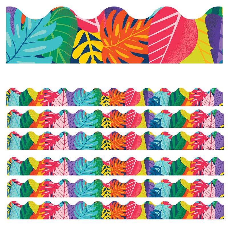 One World Colorful Leaves Scalloped Border, 39 Feet Per Pack, 6 Packs