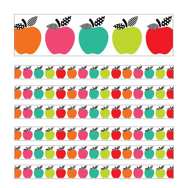 Black, White & Stylish Brights Apples Straight Borders, 36 Ft Per Pack, 6 Packs