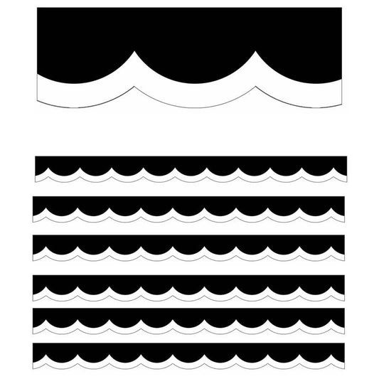 Black, White Wavy Line Scalloped Borders, 39 Ft Per Pack, 6 Packs