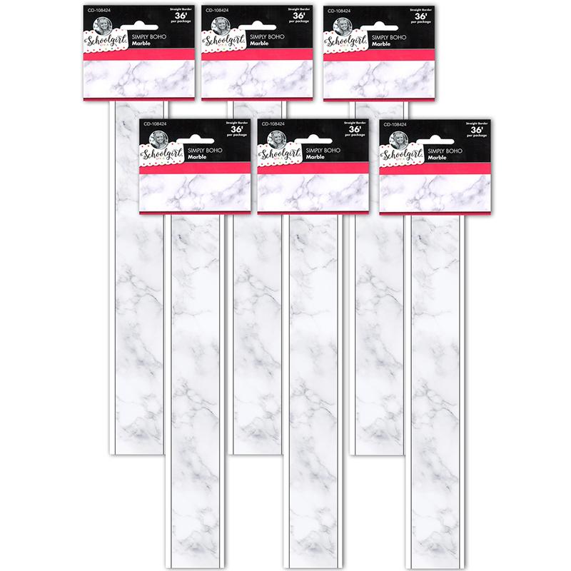 Simply Boho Marble Straight Borders, 36 Feet Per Pack, 6 Packs