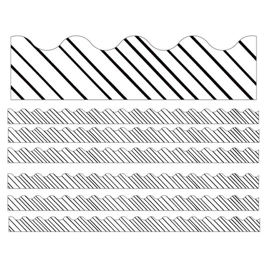 Kind Vibes Black & White Stripes Scalloped Borders, 39 Feet Per Pack, 6 Packs