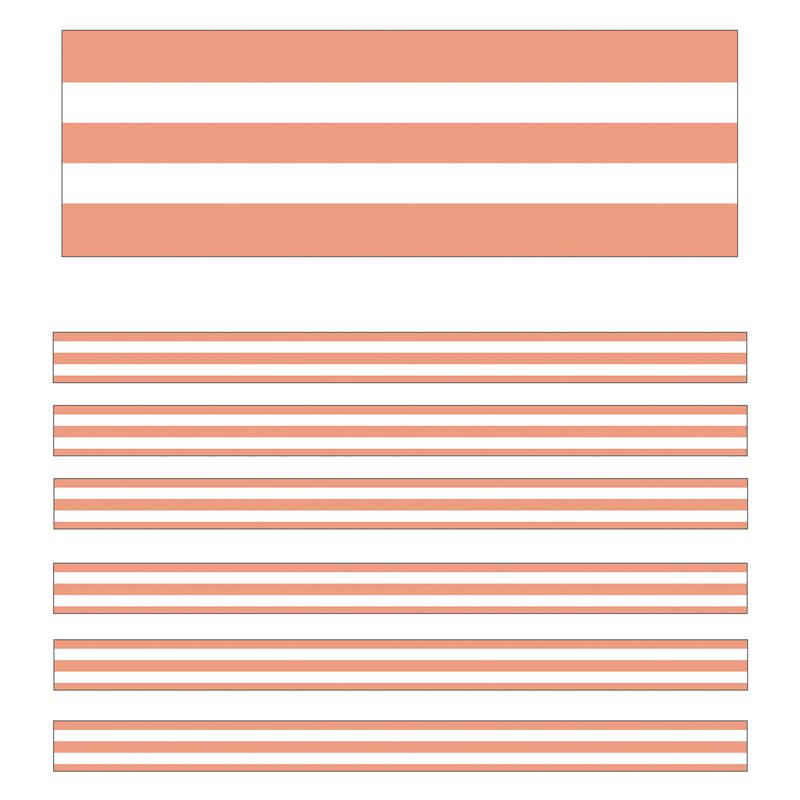 Simply Stylish Coral & White Stripes Straight Borders, 36 Feet Per Pack, 6 Packs