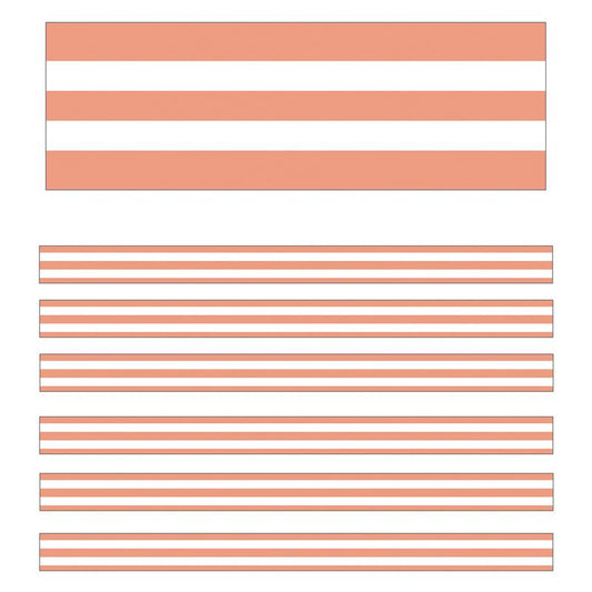 Simply Stylish Coral & White Stripes Straight Borders, 36 Feet Per Pack, 6 Packs