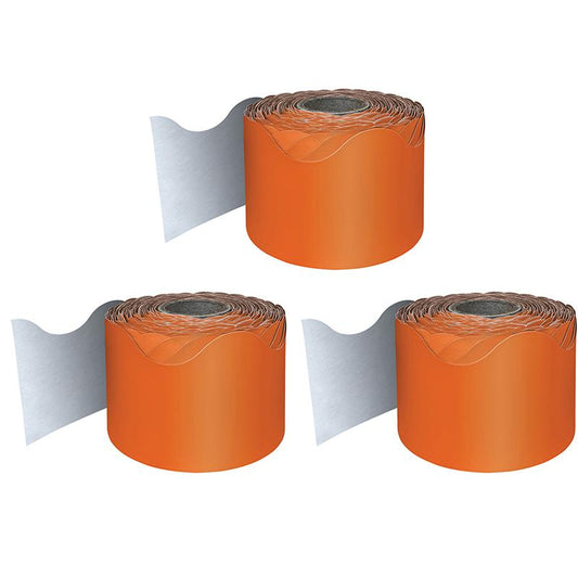 Orange Rolled Scalloped Border, 65 Feet Per Roll, Pack of 3