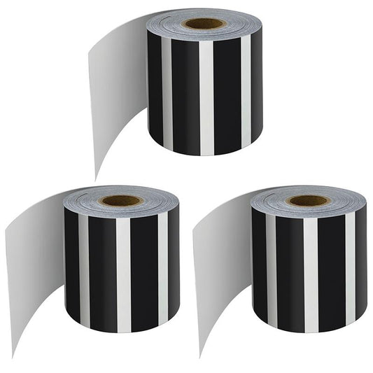 Black and White Vertical Stripes, 65 Ft Per Roll, Pack of 3