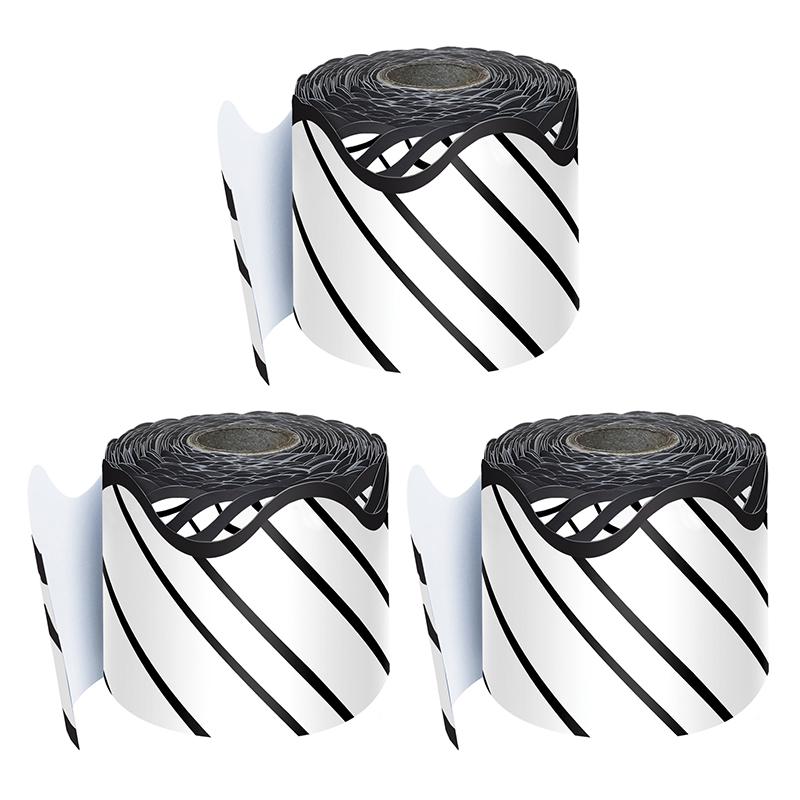 Kind Vibes Black & White Stripes, 65 Ft Per Roll, Pack of 3