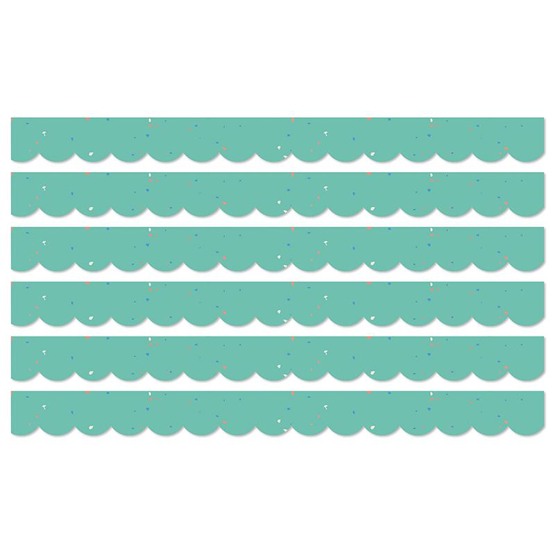 We Belong Speckled Teal Scalloped Borders Per Pack, 39 Feet Per Pack, 6 Packs