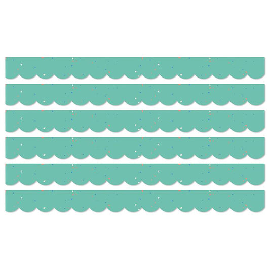 We Belong Speckled Teal Scalloped Borders Per Pack, 39 Feet Per Pack, 6 Packs