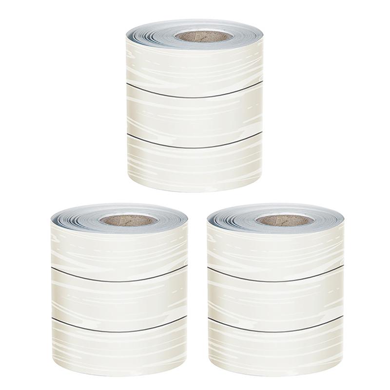 White Wood Grain Rolled Straight Borders, 65 Feet Per Roll, Pack of 3