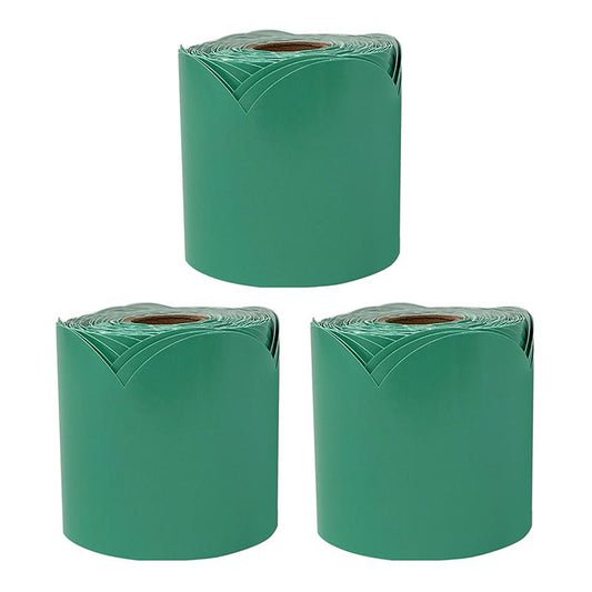 Grow Together Jade Green Rolled Scalloped Borders, 65 Ft Per Roll, Pack of 3