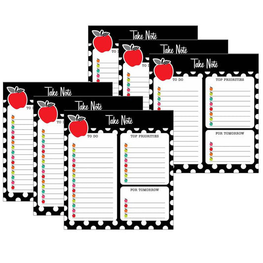 Black White & Stylish Brights Notepad, 50 Sheets, Pack of 6