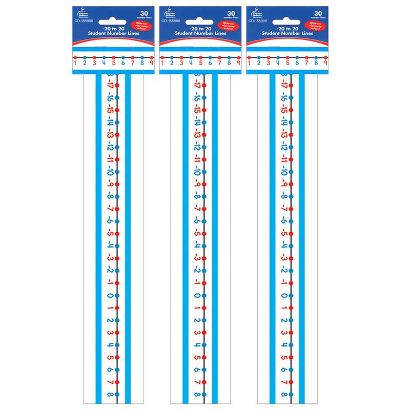 '-20 to 20 Student Number Lines Manipulative, Grade K-3, 30 Per Pack, 3 Packs