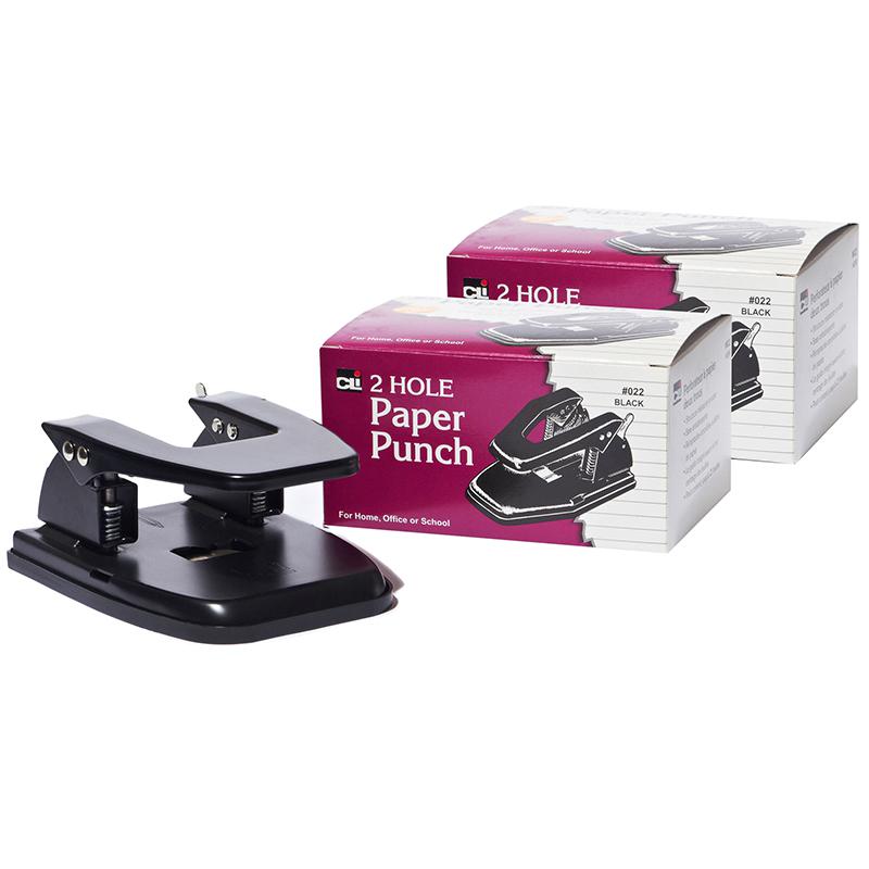 2-Hole Paper Punch, 2 3/4" Center, 30 Sheet Capacity, Black, Pack of 2